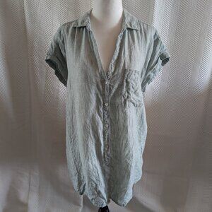 Rachel Zoe 100% Linen Short Sleeve Shirt Light Blue Button-down Collar Medium